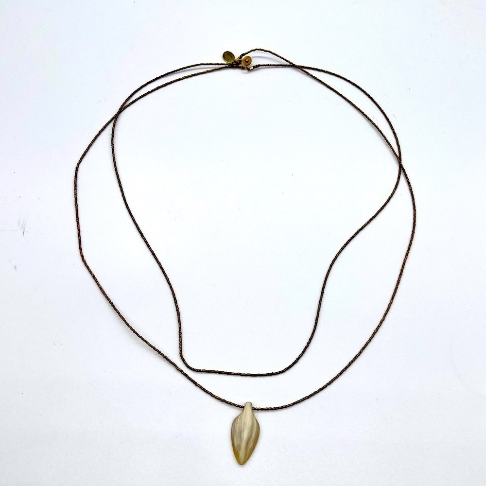 Akola Double Stand Long Necklace with Ivory Pendant